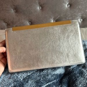 Saint Laurent Paris Metallic Silver Leather Lutetia Clutch